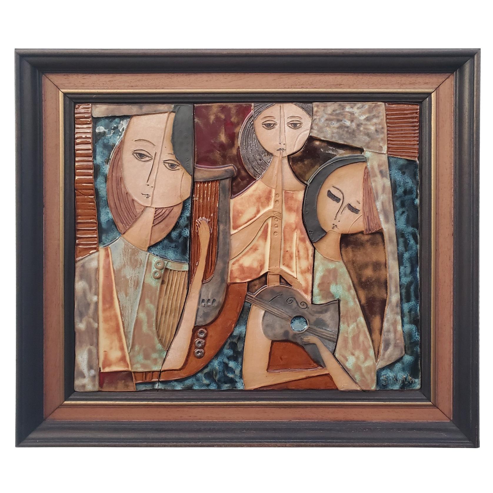 Ruth Faktor Faktorowicz Modernist Israeli Figurative Ceramic Tile Wall Art