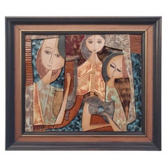 Ruth Faktor Faktorowicz Modernist Israeli Figurative Ceramic Tile Wall Art