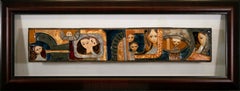 Ruth Faktor Faktorowicz Modernist Israeli Figurative Ceramic Tile Wall Art Frame