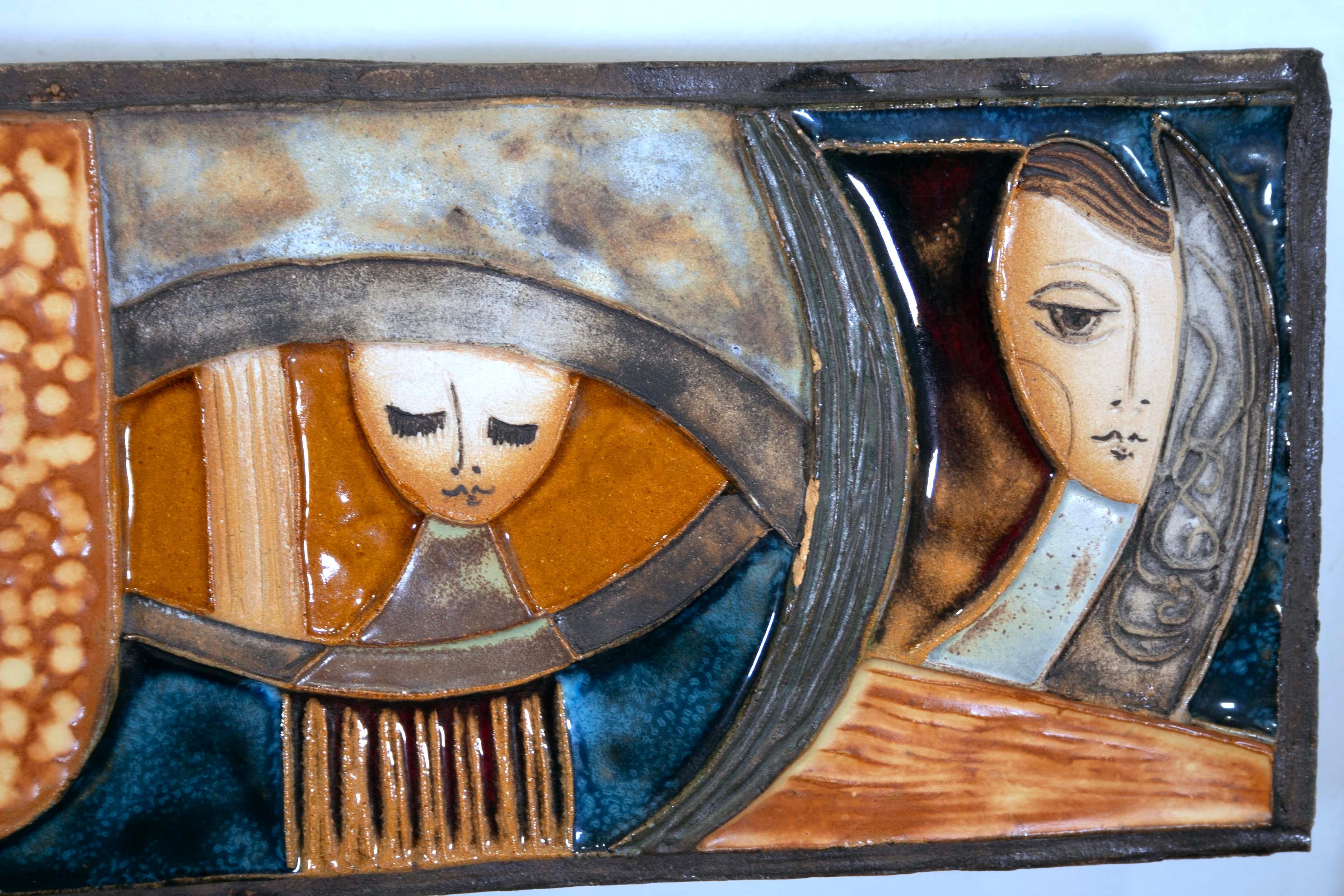 Cadre d'art mural figuratif israélien moderniste en céramique Ruth Faktorowicz Bon état - En vente à Keego Harbor, MI