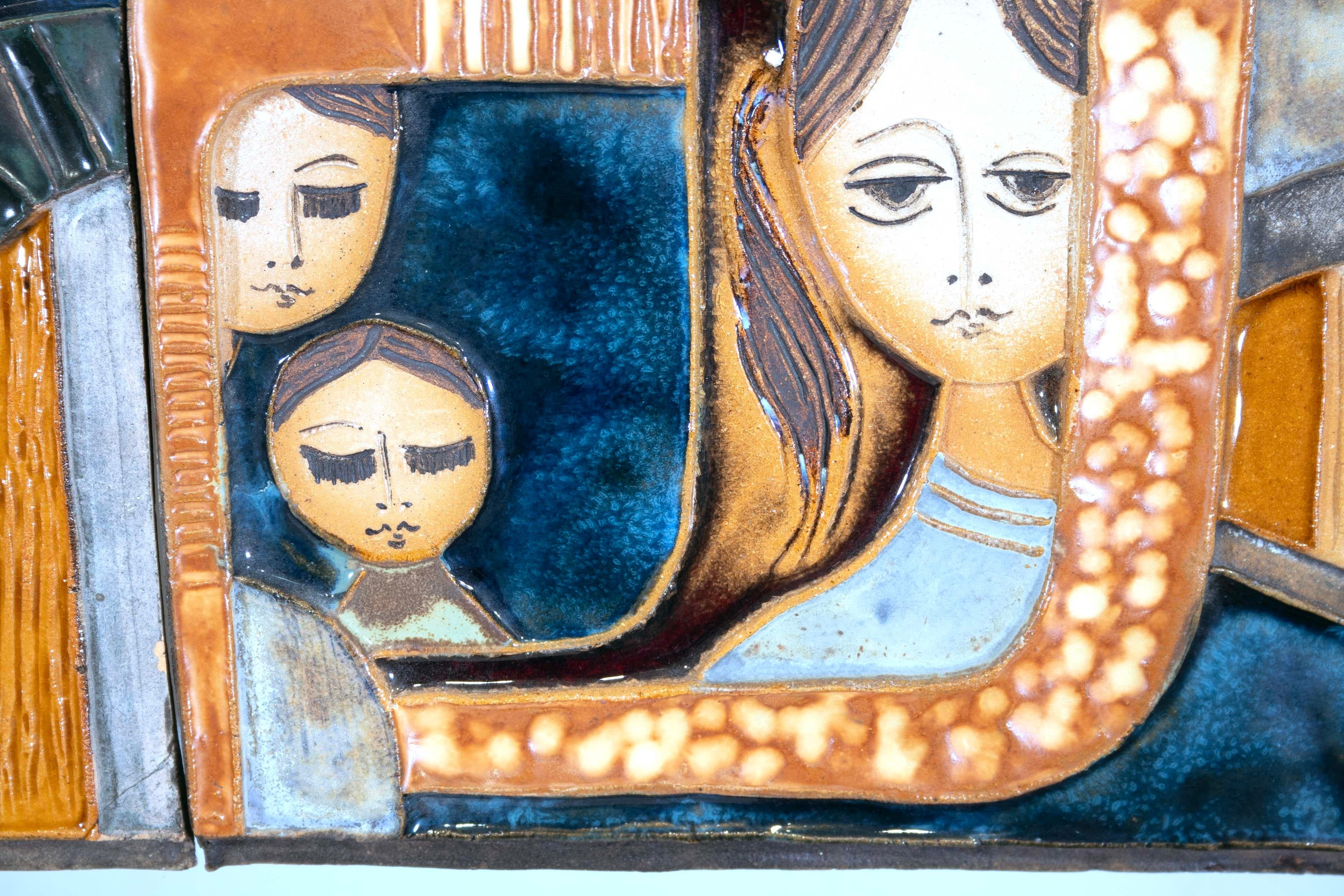 Ruth Faktor Faktorowicz Modernistischer israelischer figurativer Wandkunstrahmen aus Keramikfliesen (20. Jahrhundert) im Angebot