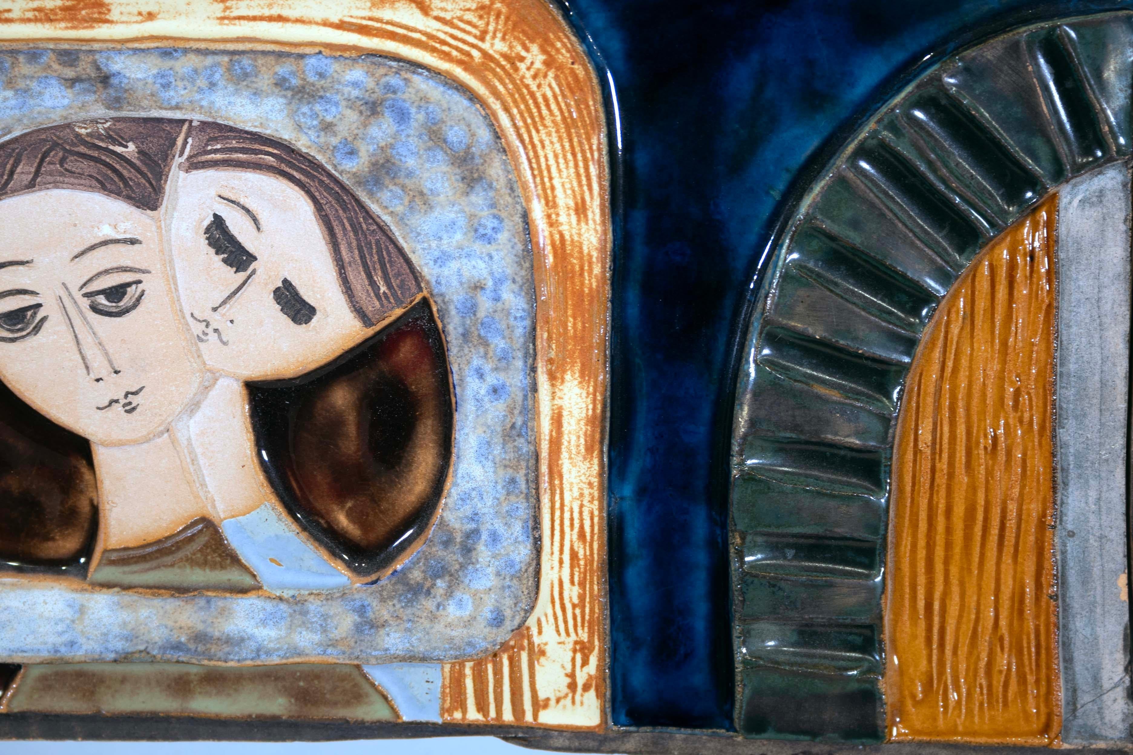 Ruth Faktor Faktorowicz Modernistischer israelischer figurativer Wandkunstrahmen aus Keramikfliesen im Angebot 1