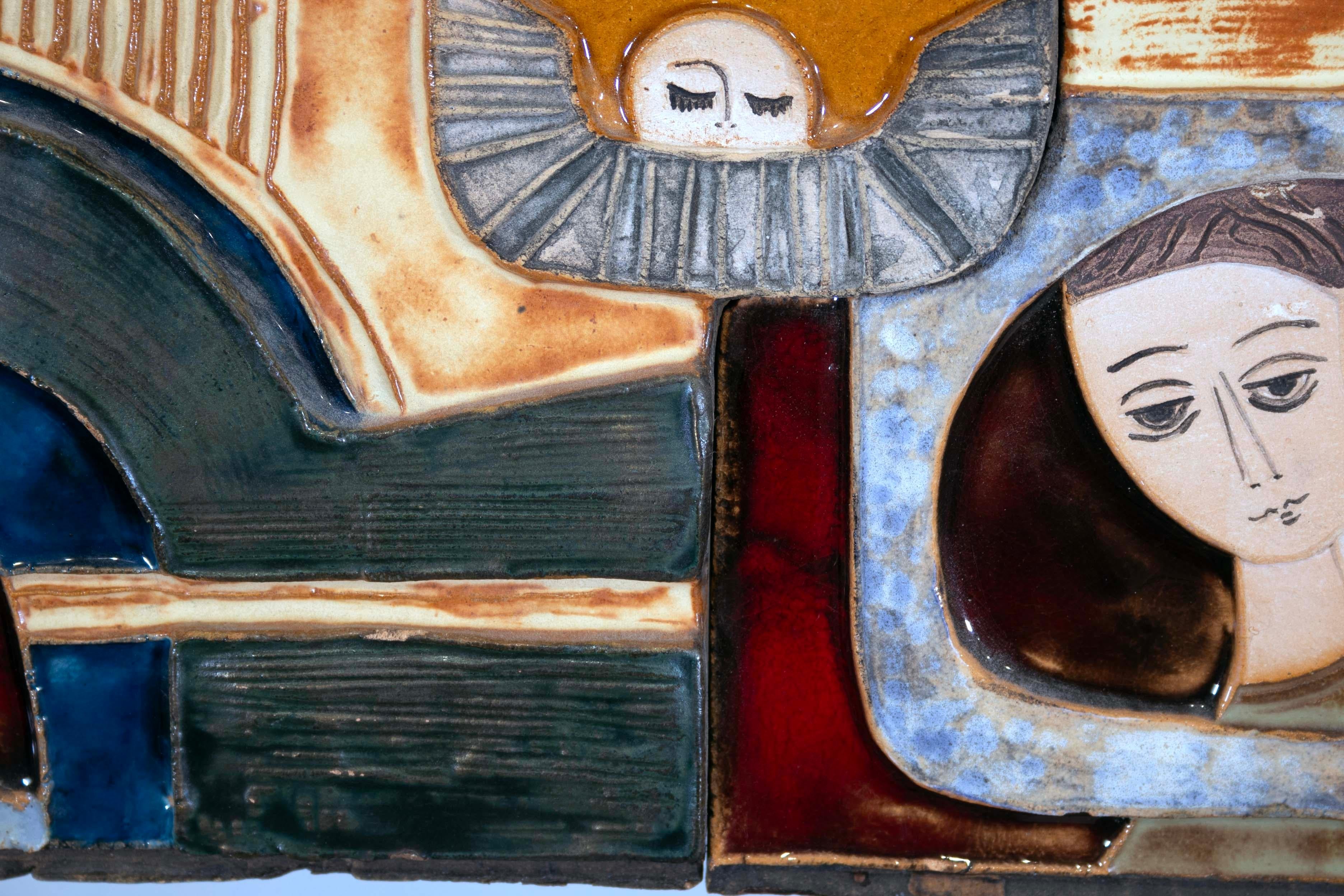 Ruth Faktor Faktorowicz Modernistischer israelischer figurativer Wandkunstrahmen aus Keramikfliesen im Angebot 2