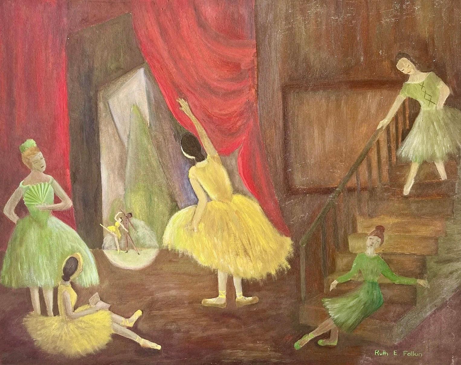 Ruth Falkin Interior Painting - "Ballerinas" Mid 20th Century Modern WPA Dance Realism Performing Arts Ballet