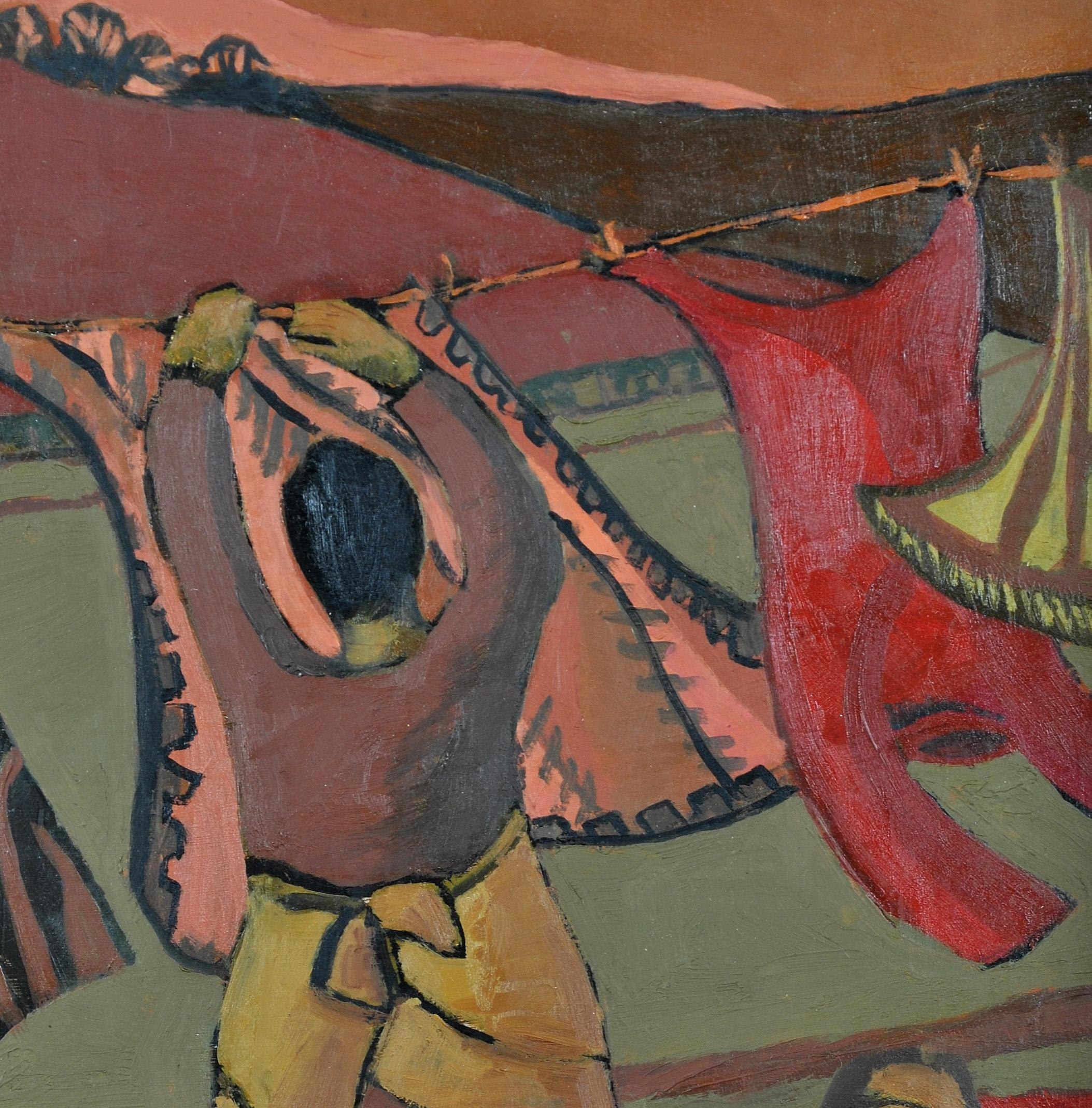 Wash Day - Modern British Figurative Hanging Washing in Garden Oil Painting For Sale 2