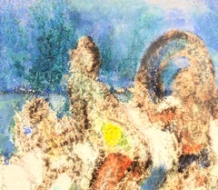 Pintura Modernista de Escena de Playa, Jugando a la Pelota en el Surf, WPA Artista Mujer Judía