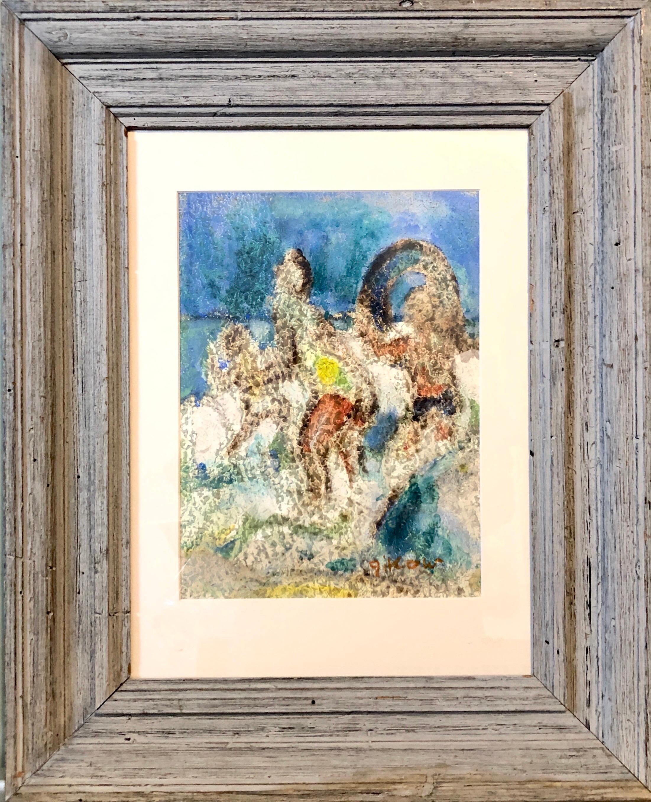 Modernist Beach Scene Painting, Playing Ball in Surf, WPA Jewish Woman Artist For Sale 1