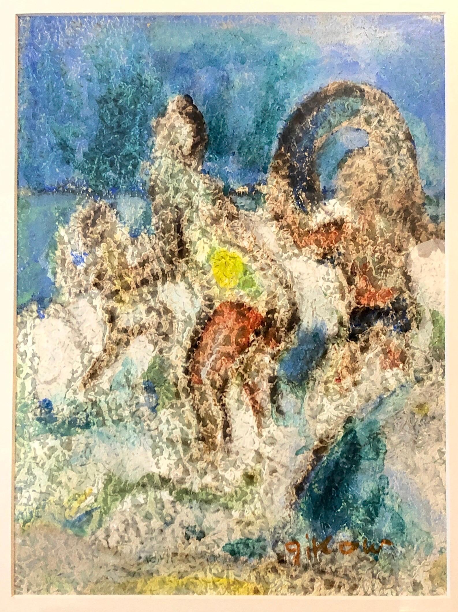 Modernist beach scene; signed lower right; image size is 11.5 x 8.5 inches, framed it measures 

Ruth Gikow (January 6, 1915 Ukraine - 1982 New York City) was an Important American Jewish woman visual artist known primarily for her work as a genre