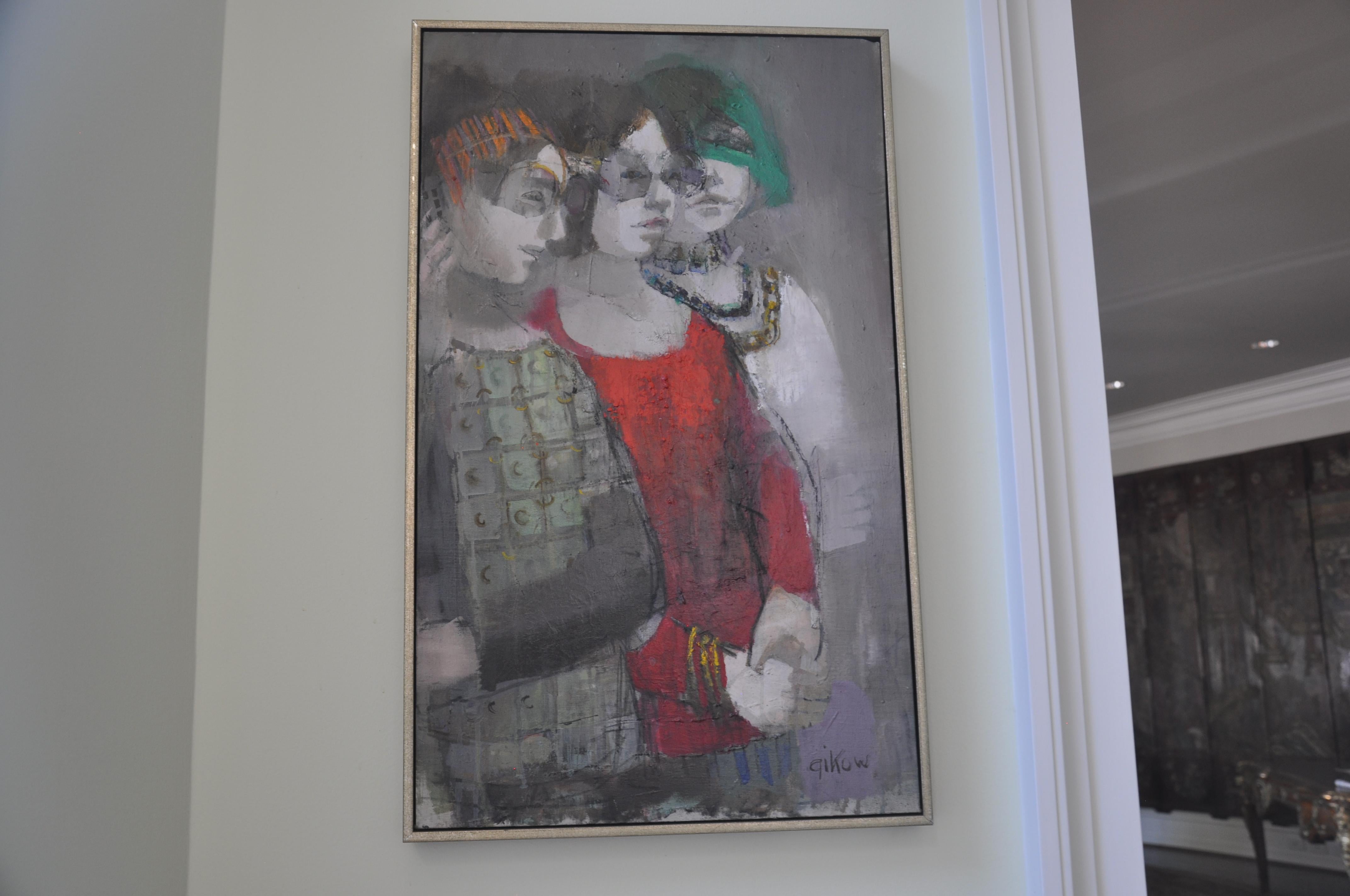 Three 60s Girls - Gray Portrait Painting by Ruth Gikow