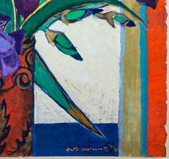 „Stillleben mit Irisen“:: signiertes Original-Gouache-Gemälde von Ruth Grotenrath