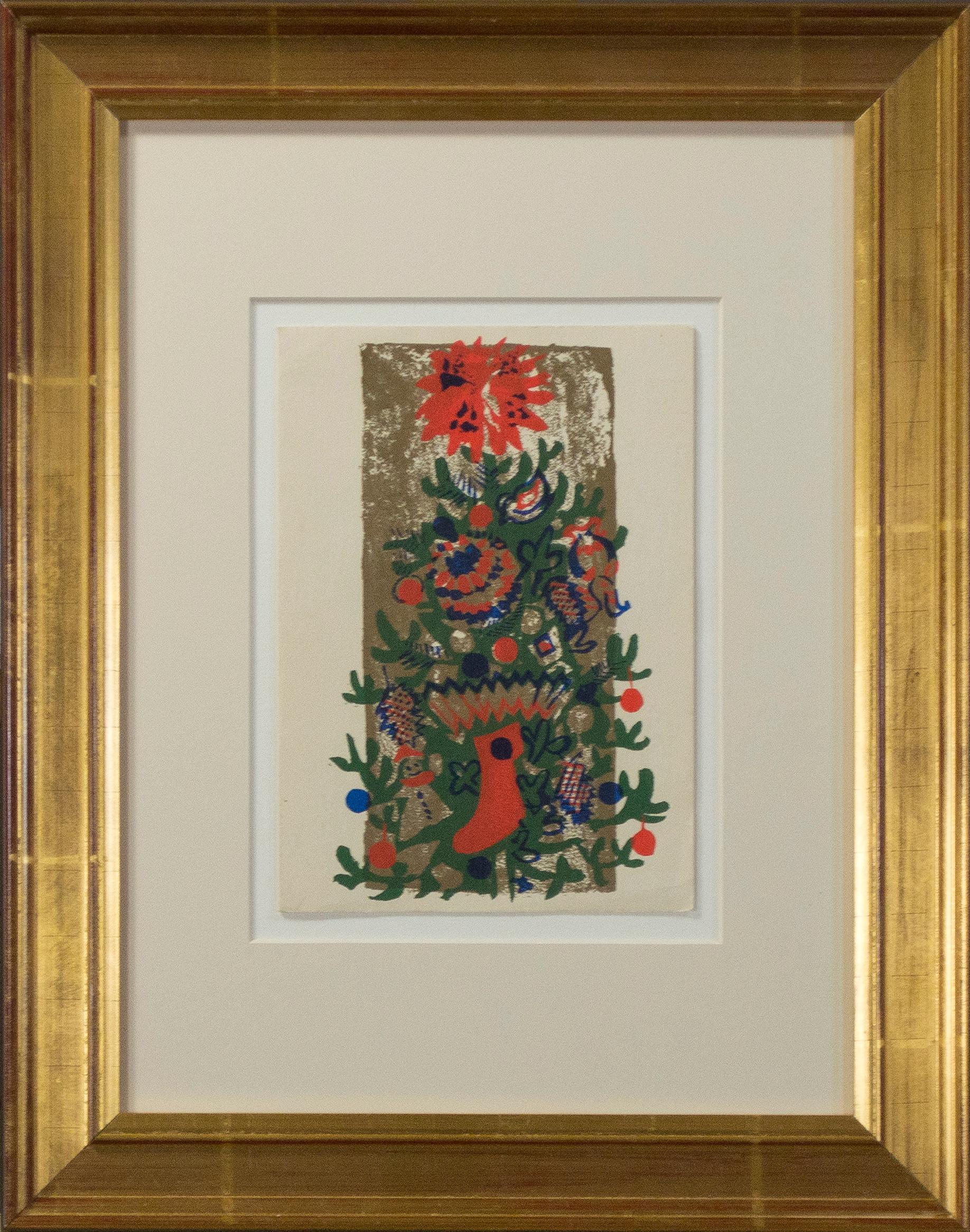 Originalfarbener Siebdruck von „O'Tannenbaum“, verso signiert, Weihnachtsbaum, Winter – Print von Ruth Grotenrath