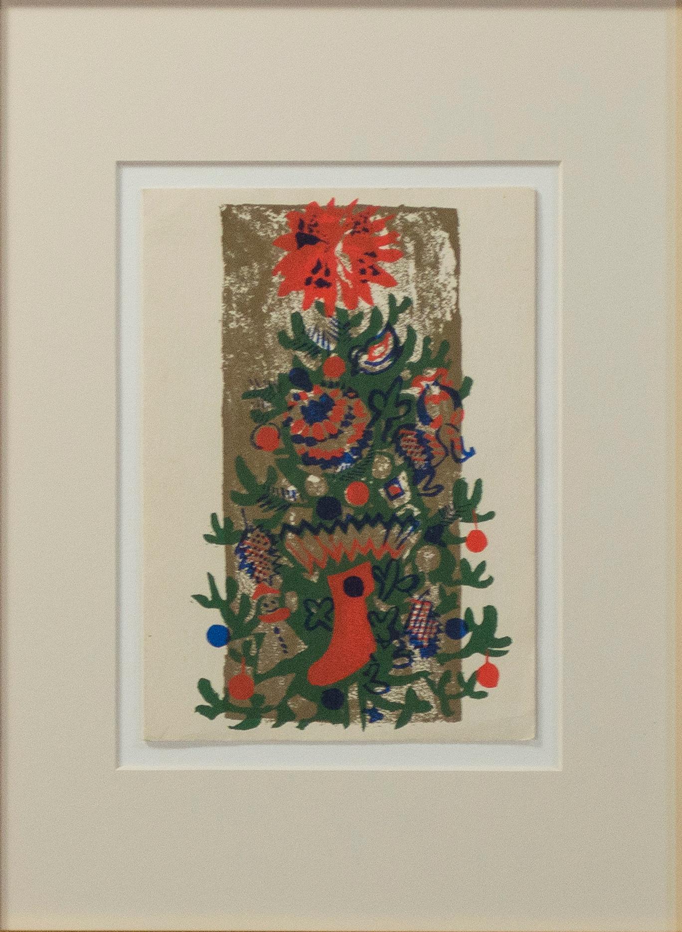 Originalfarbener Siebdruck von „O'Tannenbaum“, verso signiert, Weihnachtsbaum, Winter (Expressionismus), Print, von Ruth Grotenrath