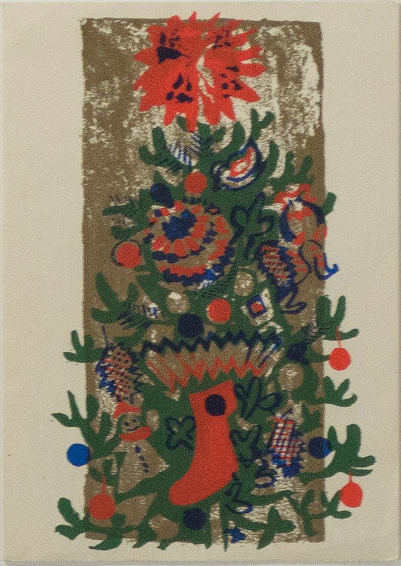 Ruth Grotenrath Interior Print - 'O'Tannenbaum' original color silkscreen signed on verso, Christmas tree, winter