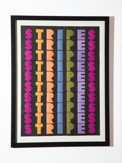 Ruth Jacoby Stripes Collage, Signed, Mid-Century Modern, 1970