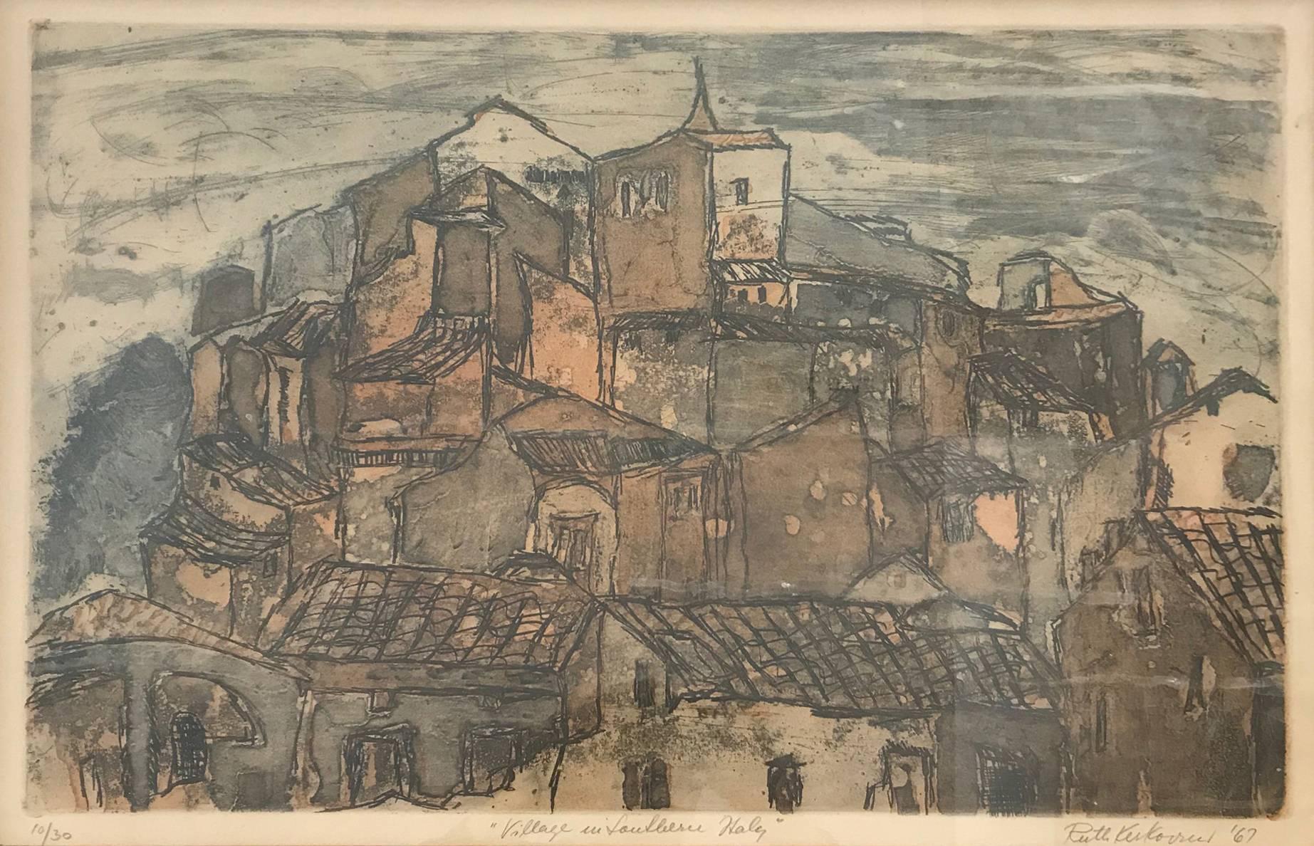 Ruth Kerkovius Landscape Print - Village in Southern Italy (Edition 10/30)