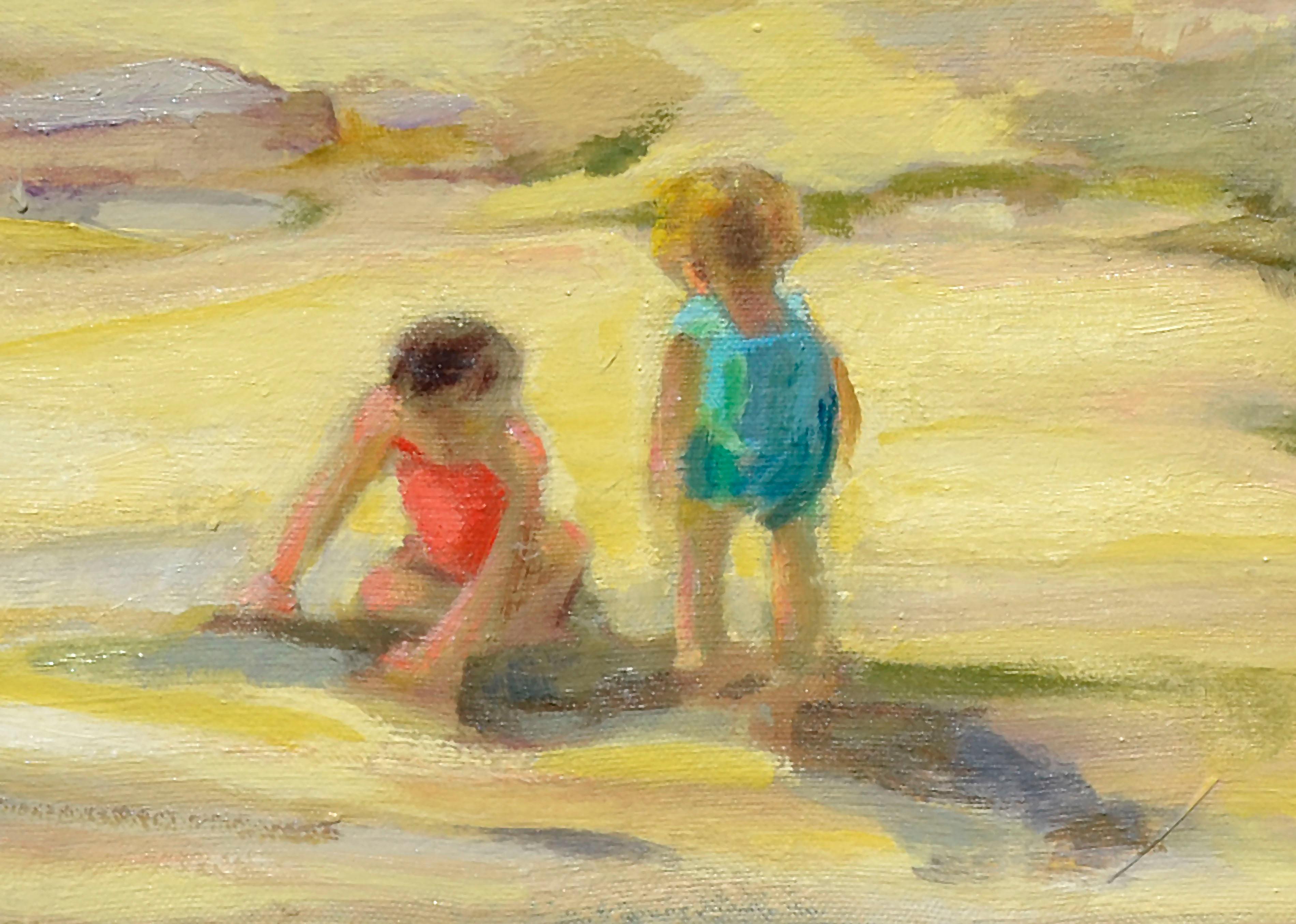 San Francisco Beach Day 1960 - Brown Figurative Painting by Ruth Kinkead Duhring