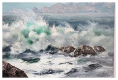 "The Active Sea", Mid Century Pacific Crashing Waves Seascape