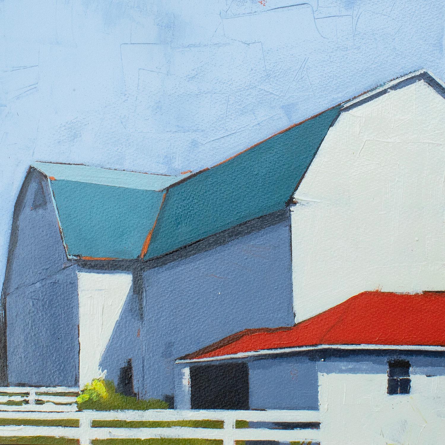 Ruth LaGue Interior Painting - Barn Red Roof, Original Painting