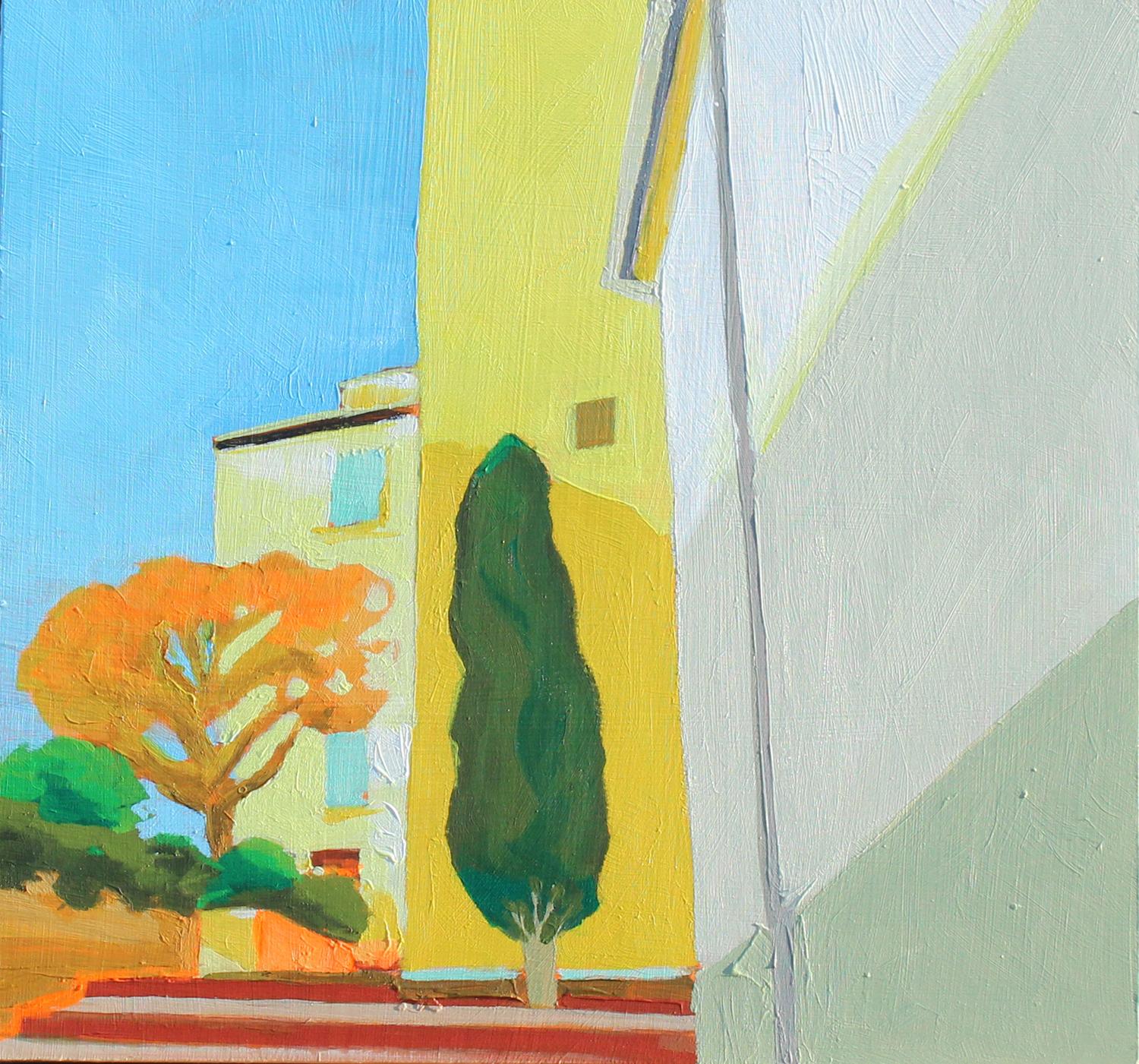Ruth LaGue Interior Painting - Courtyard Tree, Original Painting