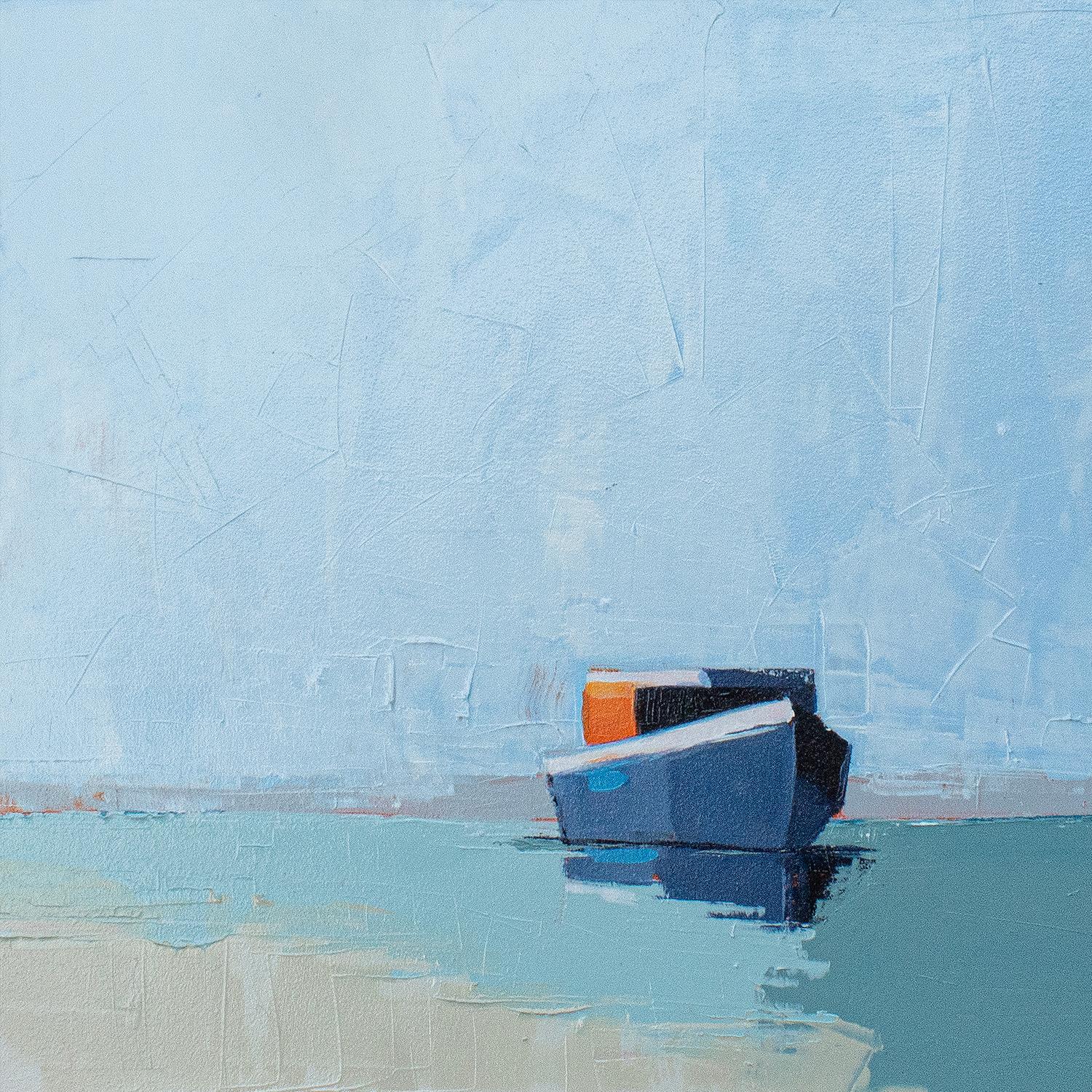 Landscape Painting Ruth LaGue - Aquarelles et bateaux au repos, peinture d'origine