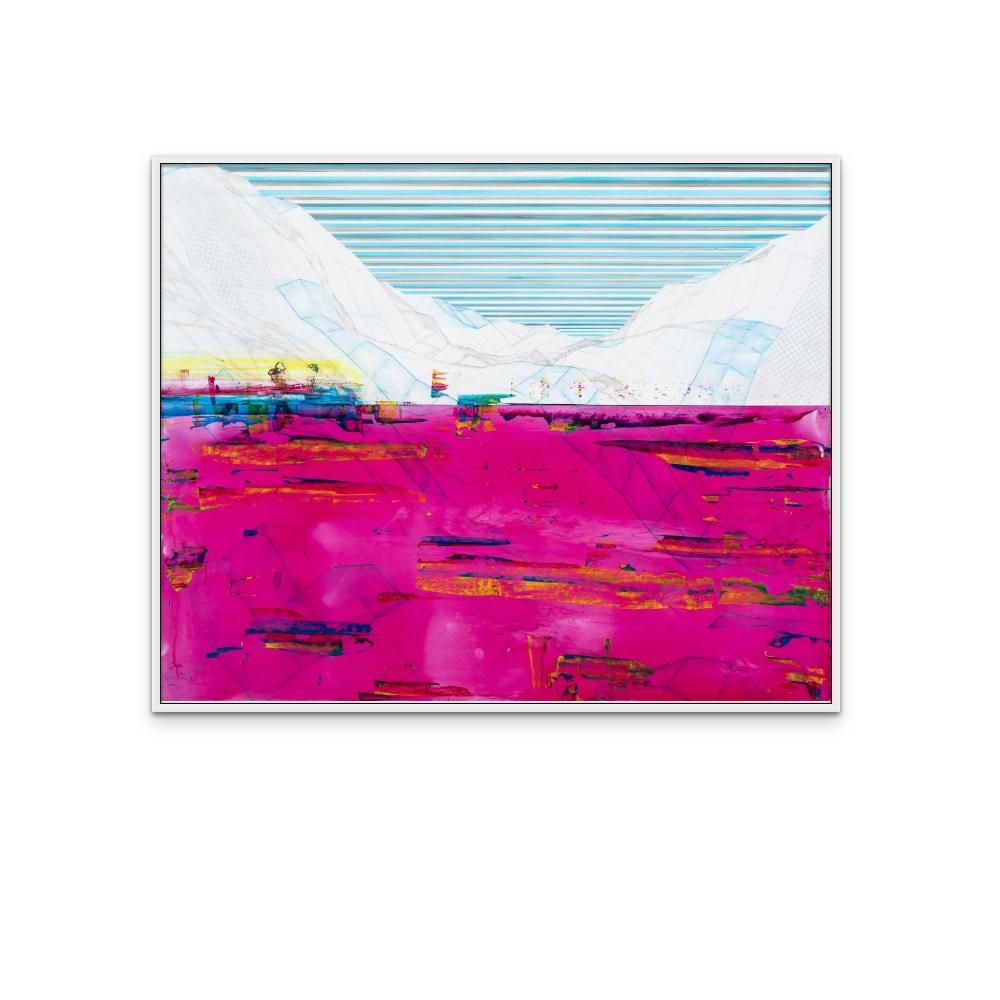 Rückseitig beleuchtete helle Lichter – Acryl und Siebdruck Lebendiges zeitgenössisches Gemälde  (Pink), Abstract Painting, von Ruth Lantz