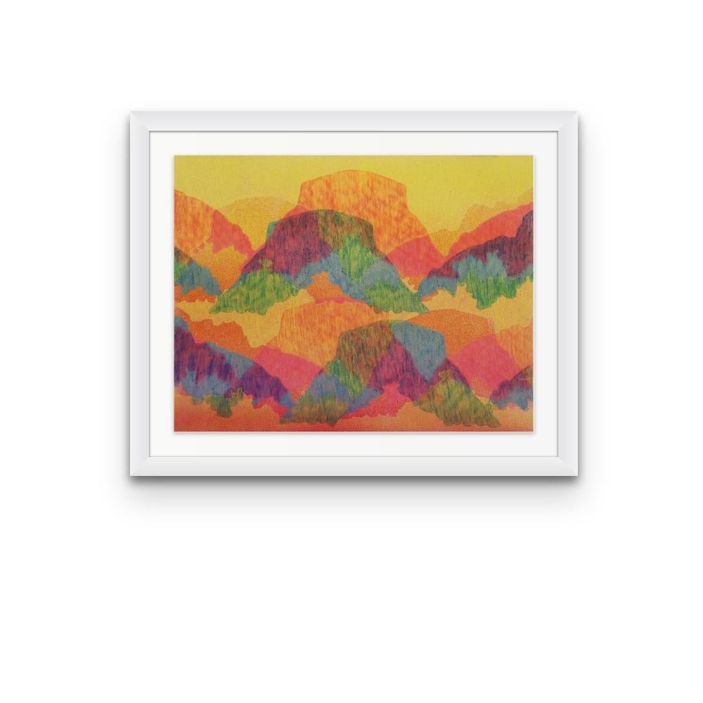 Mountain Study V.10 Abstract warm Airbrush and Coloured pencil painting on Paper - Painting by Ruth Lantz