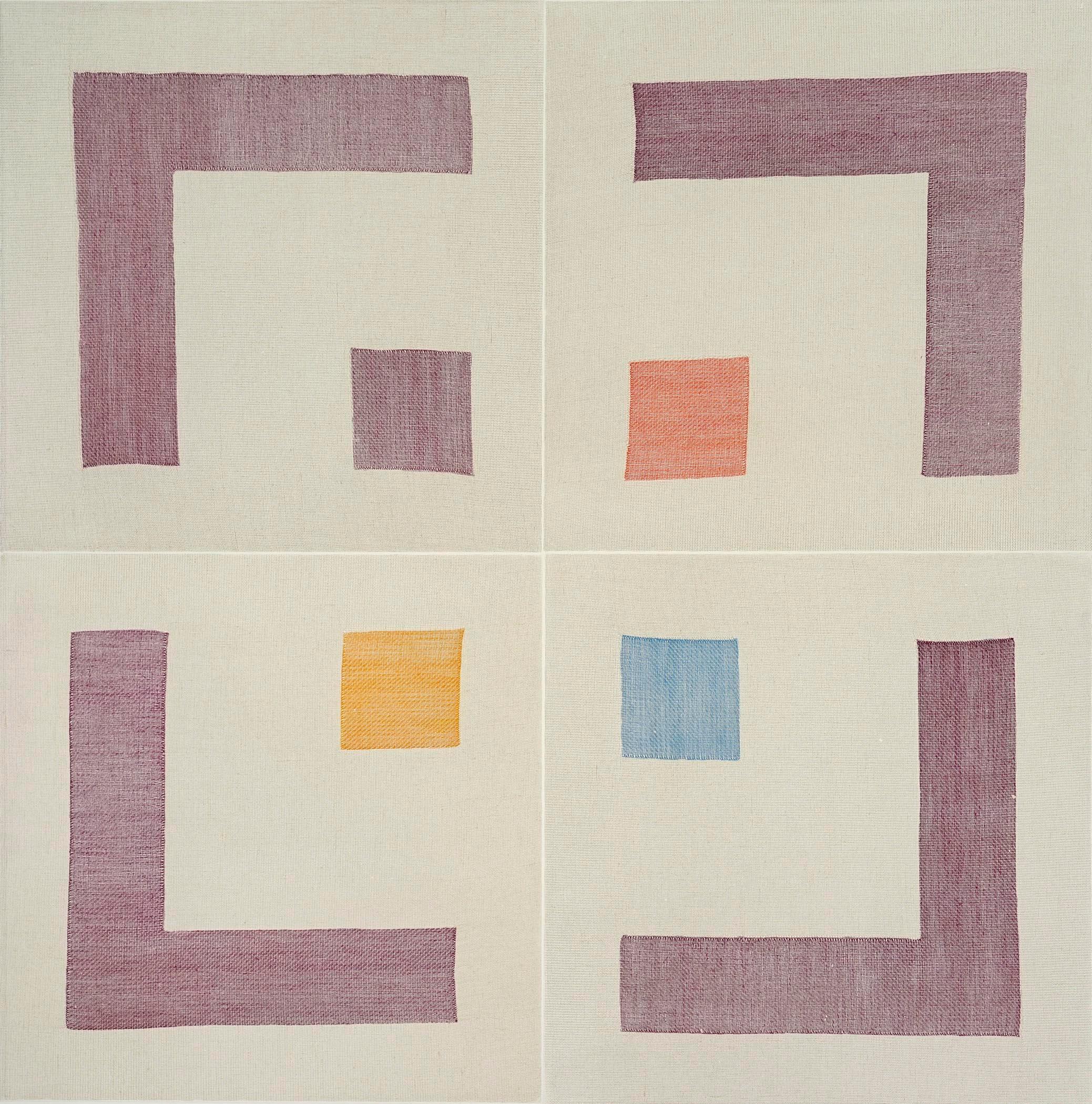 Plain Weave Grid (Solferino Violet, Vermillion Red, Cerulean Blue, Indian Yellow - Print by Ruth Laskey