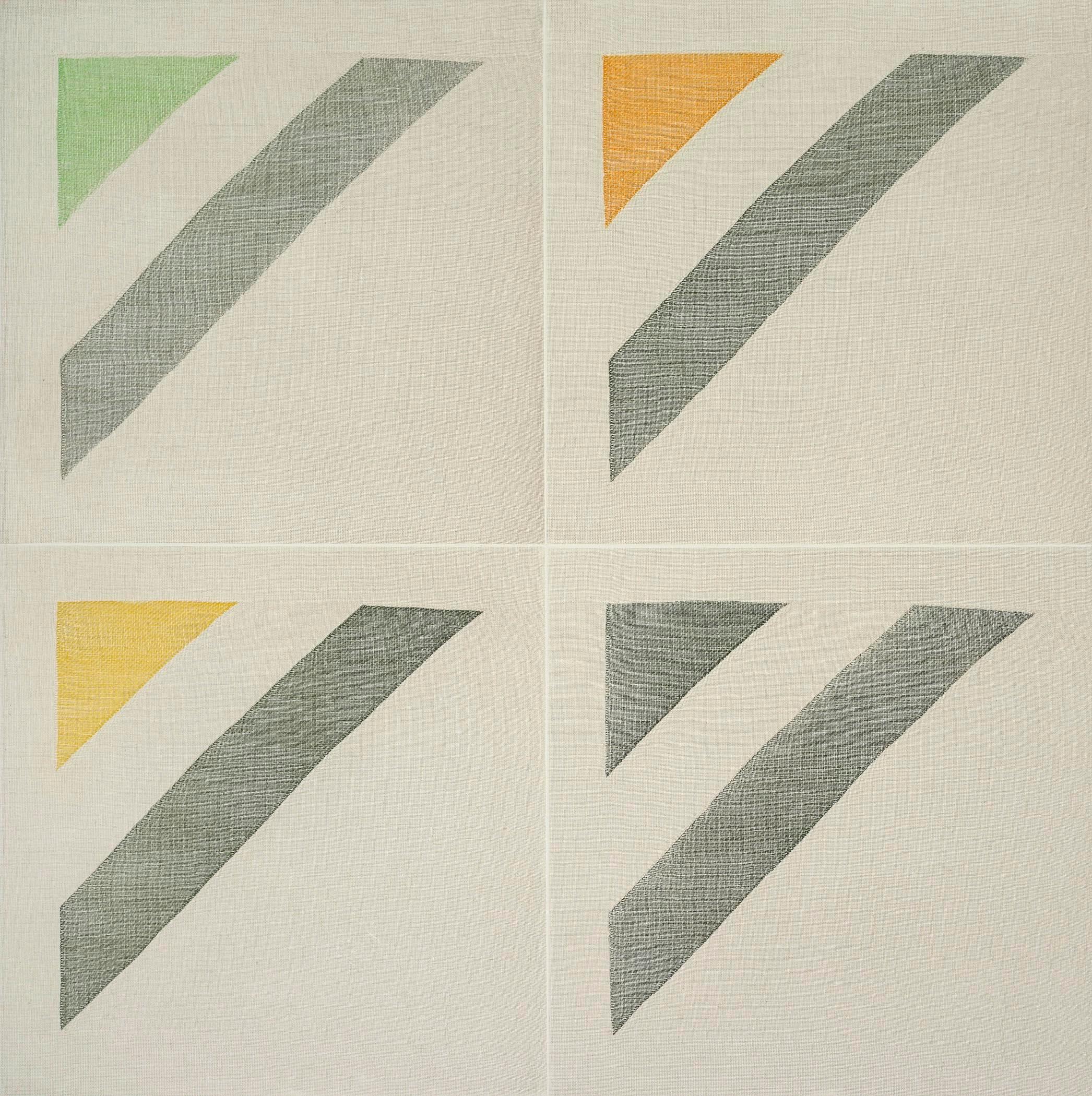 Twill Weave Grid (Oxide Green, Spring Green, Indian Yellow, Permanent Yellow)  - Print by Ruth Laskey