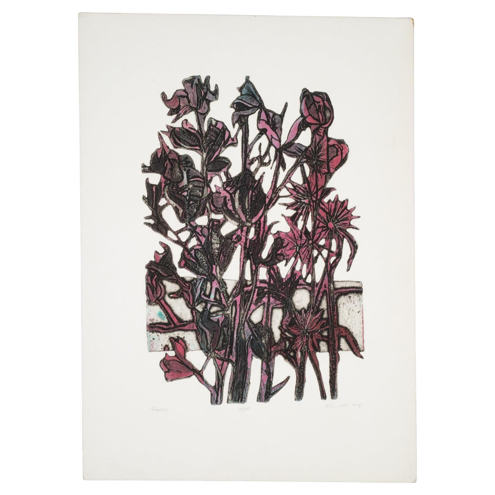 Ruth Leaf, Giardino, serigrafia incisa, edizione limitata di acqueforti 21/35 firmate