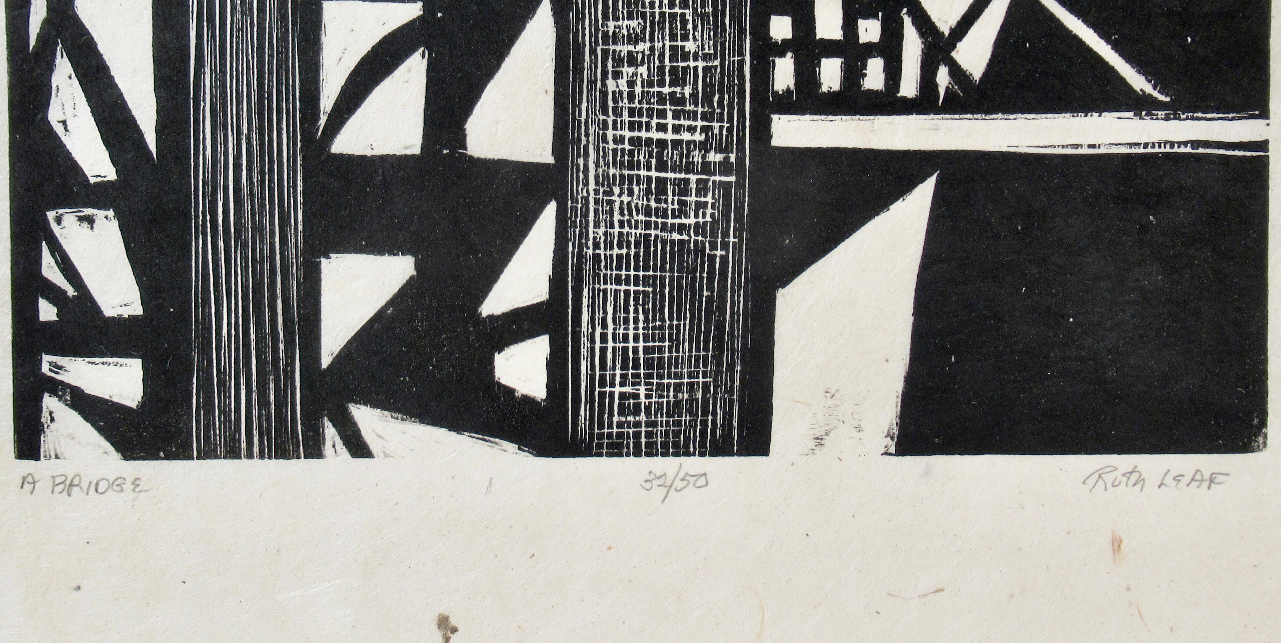 A Bridge - Beige Abstract Print by Ruth Leaf