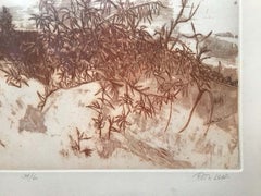 "Sand Dunes" Sepia Landscape Etching by Ruth Leaf