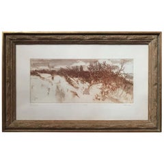 "Sand Dunes" Sepia Landscape Etching by Ruth Leaf