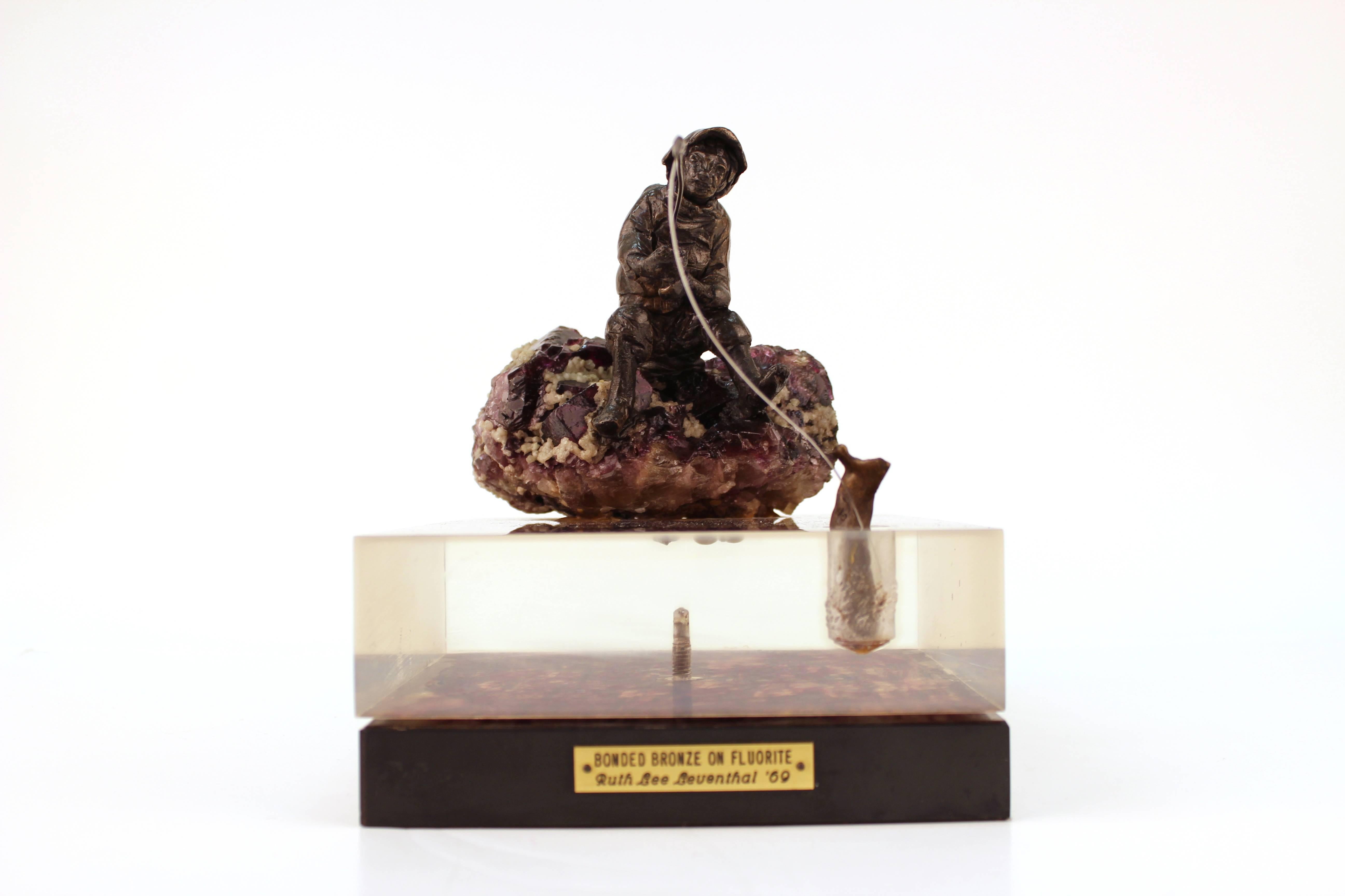 Ruth Lee Leventhal Sculpture of a Fisherman in Bronze and Fluorite 2