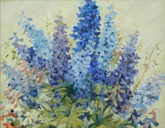 Delphiniums, Mid Century Purple & Blue Floral Garden Still-Life