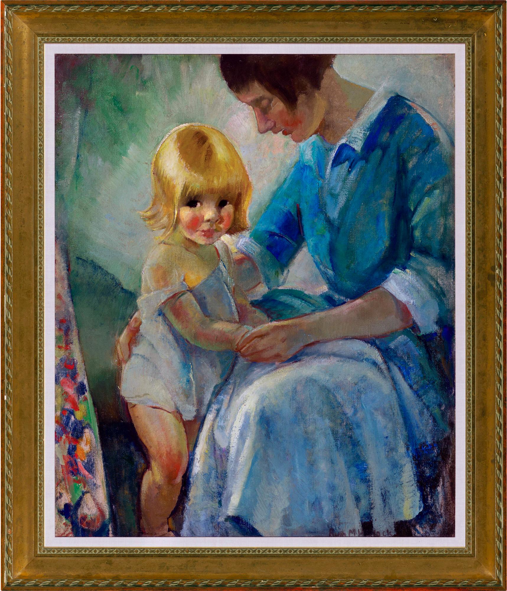 Mother and Child in  Tender Moment - Female Illustrator Golden Age - Painting by Ruth Mary Hallock