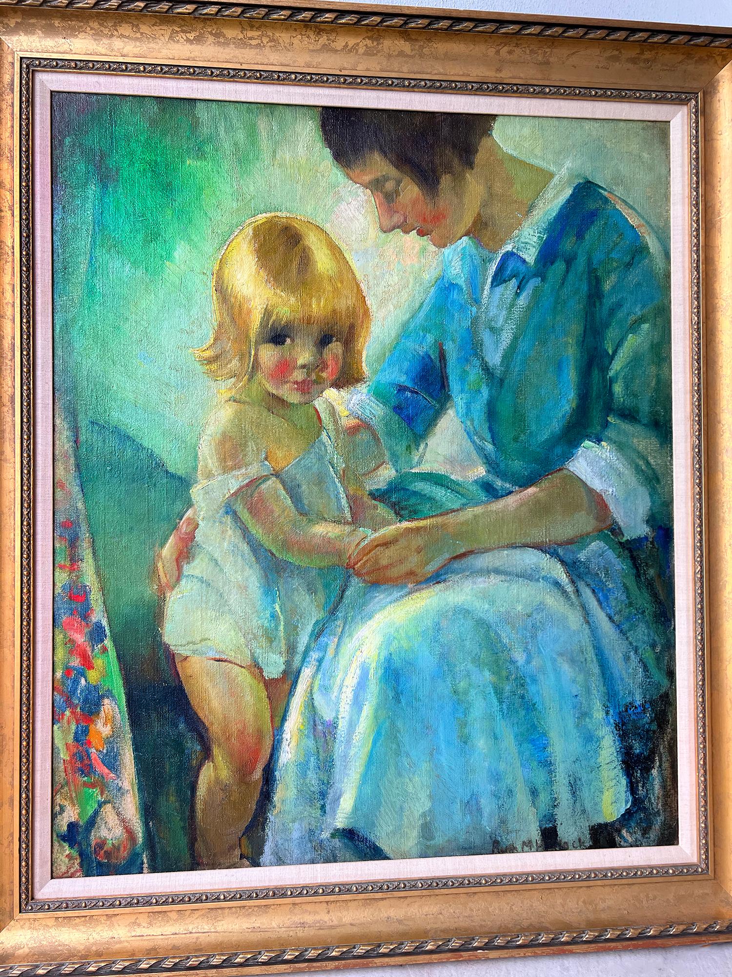 Mutter und Kind in  Tender Moment – weibliche Illustratorin des Goldenen Zeitalters (Post-Impressionismus), Painting, von Ruth Mary Hallock