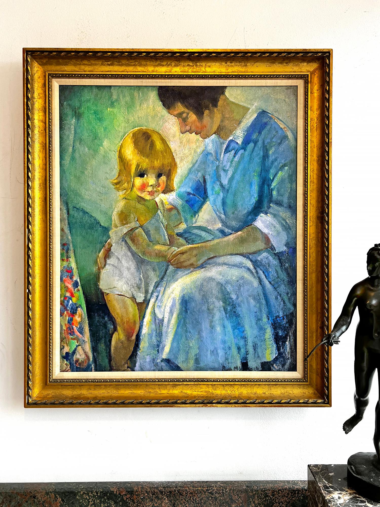 Die Illustratorin des Goldenen Zeitalters, Ruth Mary Hallock, malt ein einfühlsames, herzerwärmendes Porträt von Mutter und Kind in einem postimpressionistischen Stil. Reich gesättigte Farbtöne und gestische Pinselstriche kennzeichnen das Werk. Man