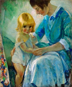 Mother and Child in  Tender Moment - Female Illustrator Golden Age