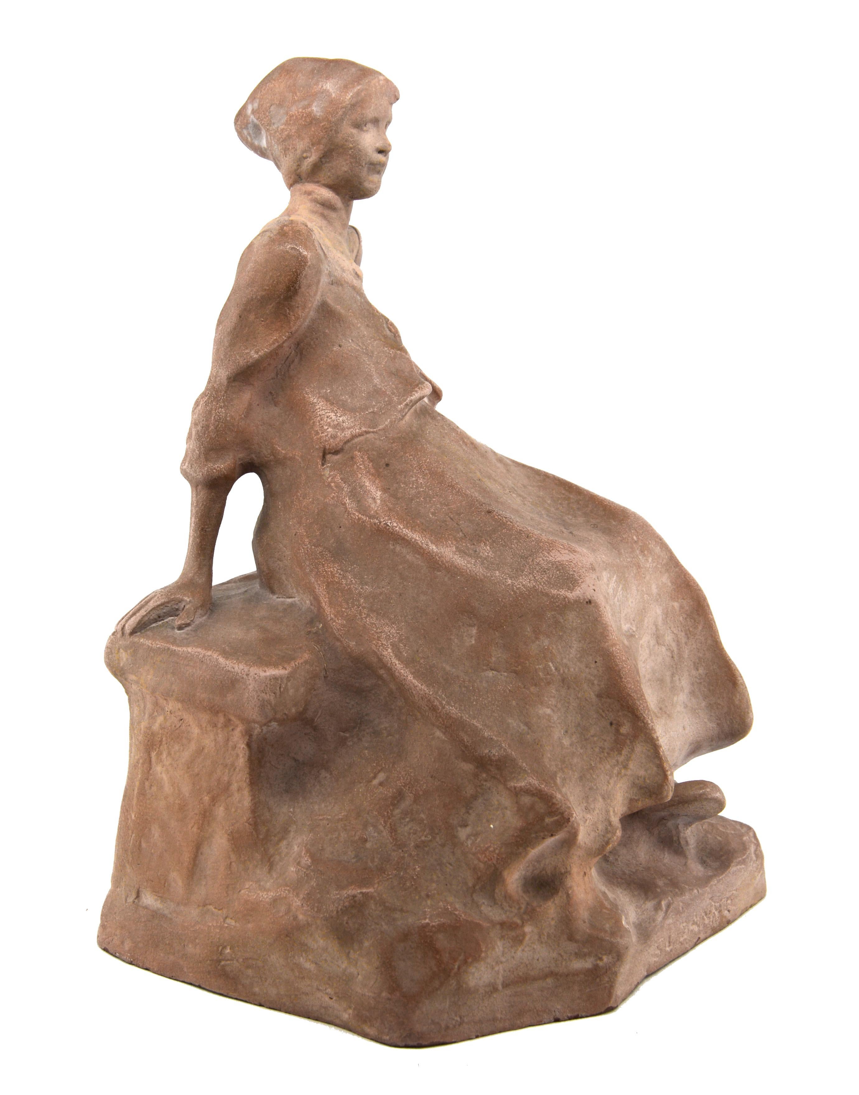 French Art Deco terracotta sculpture by Ruth Milles (1873-1941), Carl Milles sister. School of Paris. France, 1927. 