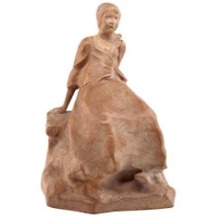 Ruth Milles French Art Deco Terracotta Statue, "Suzanne" Breton Character, 1927