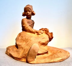 Ruth Milles :f Française Brittany girl, sculpture en terre cuite, vers 1930/40