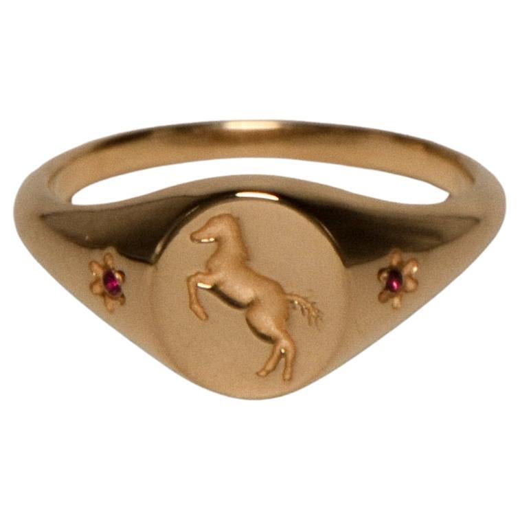 For Sale:  Ruth Nyc x Tea Leigh Pony Signet Ring, 14k Yellow Gold with Rubies