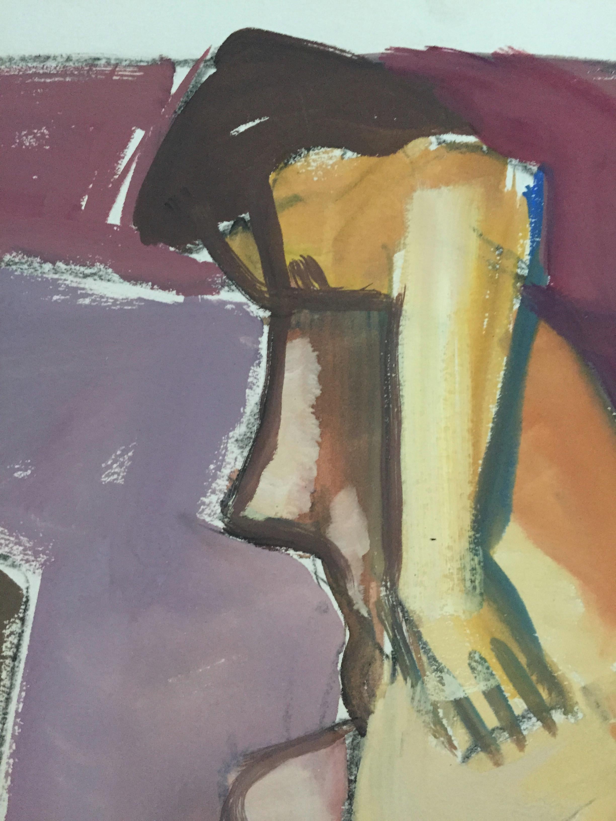 Figuratives Nacktes Gouache-Gemälde „Rückseite“, Mid-Century, 1950er Jahre (Amerikanische Moderne), Painting, von Unknown