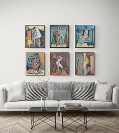 1950s "Bent" Mid Century Figurative Nude Painting Bay Area Figurative