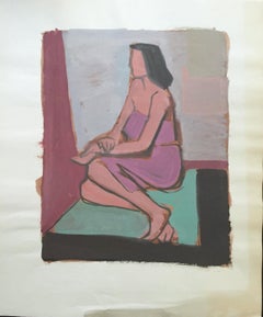 1950 "Black Floor" Pittura a guazzo del movimento figurativo della Bay Area del Mid Century