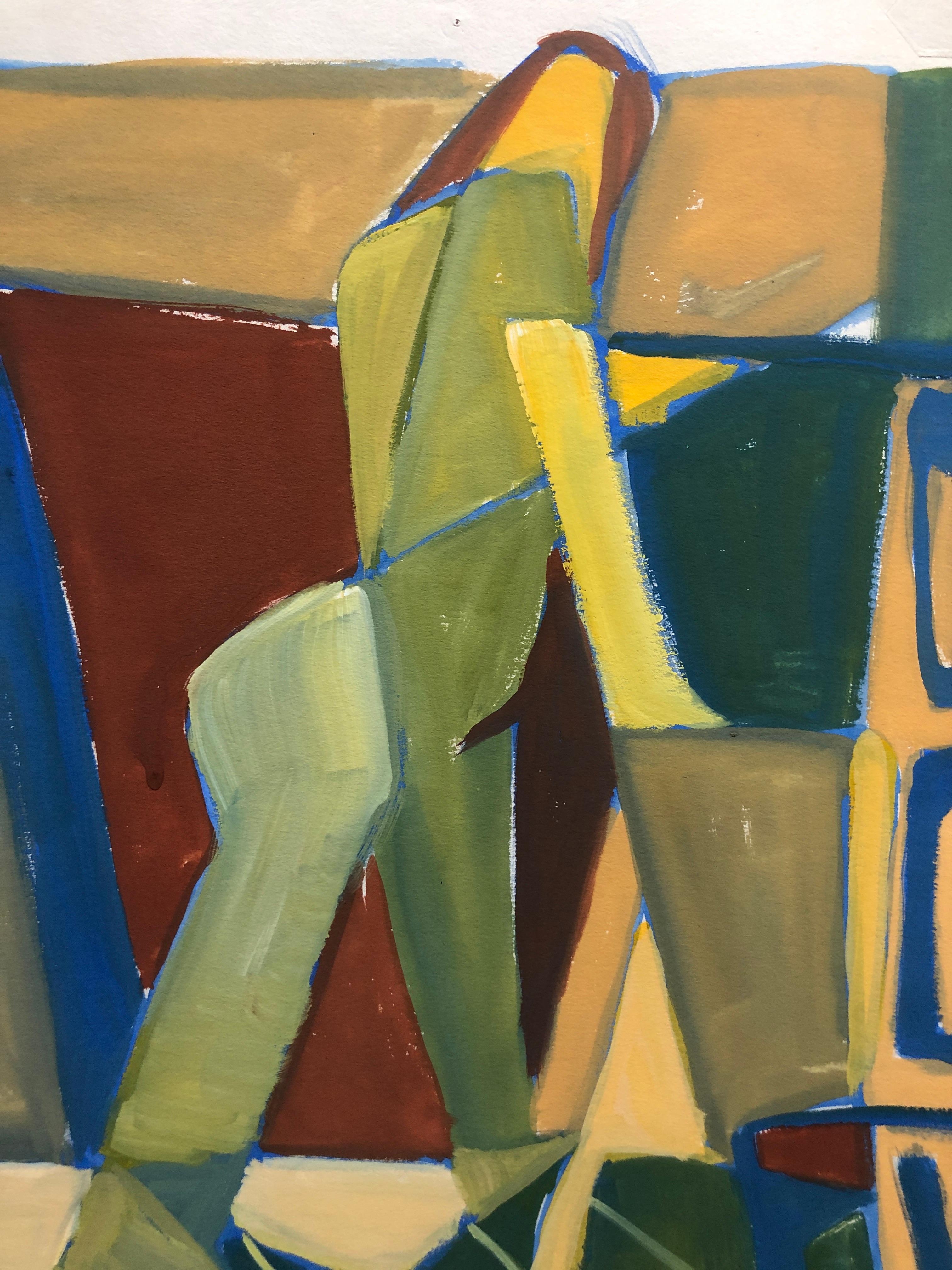 Unknown Nude Painting – 1950er Jahre "Formen mit Figur" Mid Century Cubist Nude Gouache Malerei