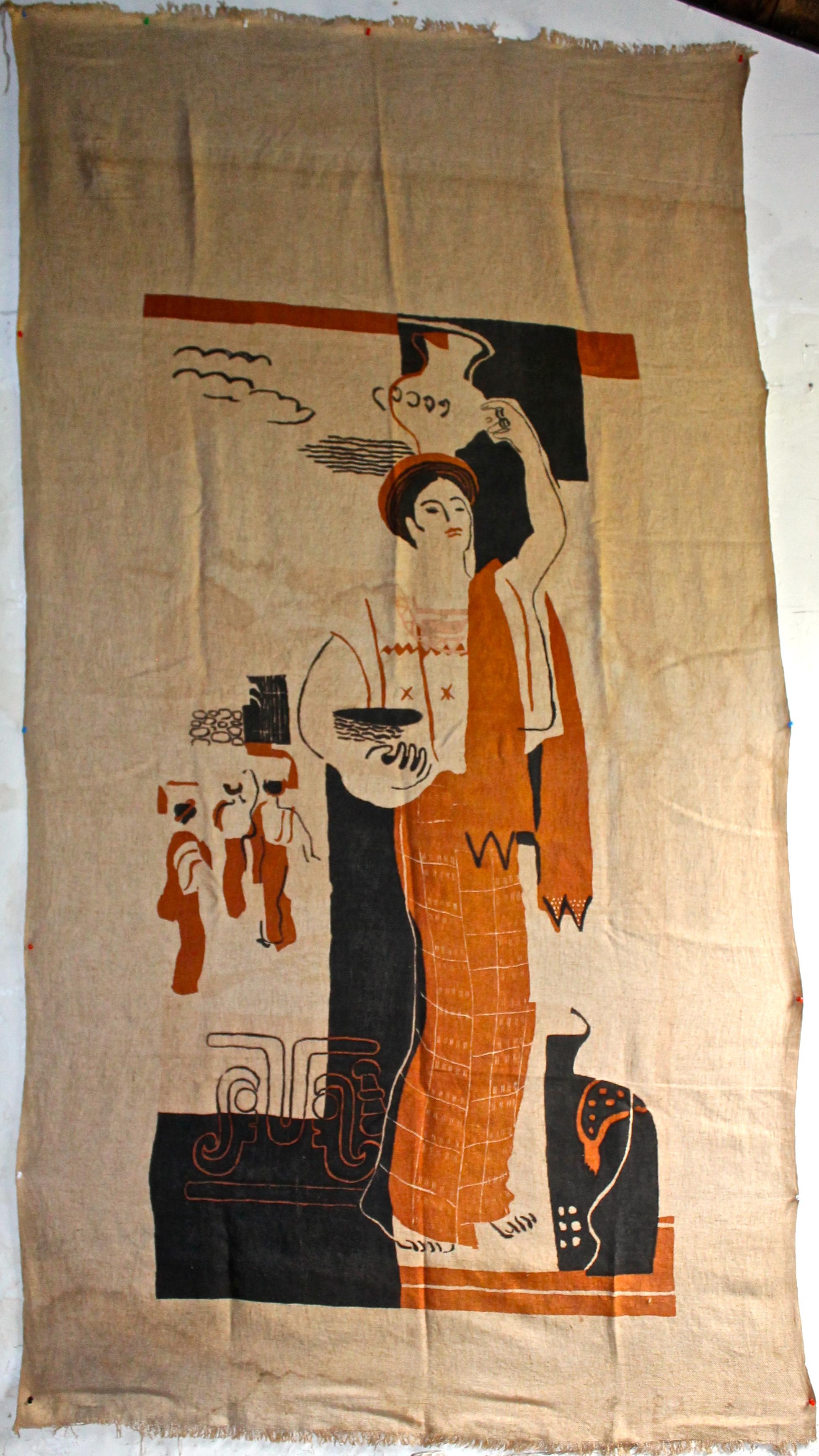 A very large and possibly unique fabric by the famous American Modernist Illustrator and fabric designer. Can be stretched and framed. Image area is 68
