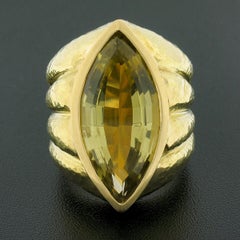 Ruth Satsky 18k Gold Large Marquise Lemon Quartz Bezel Hammered Statement Ring