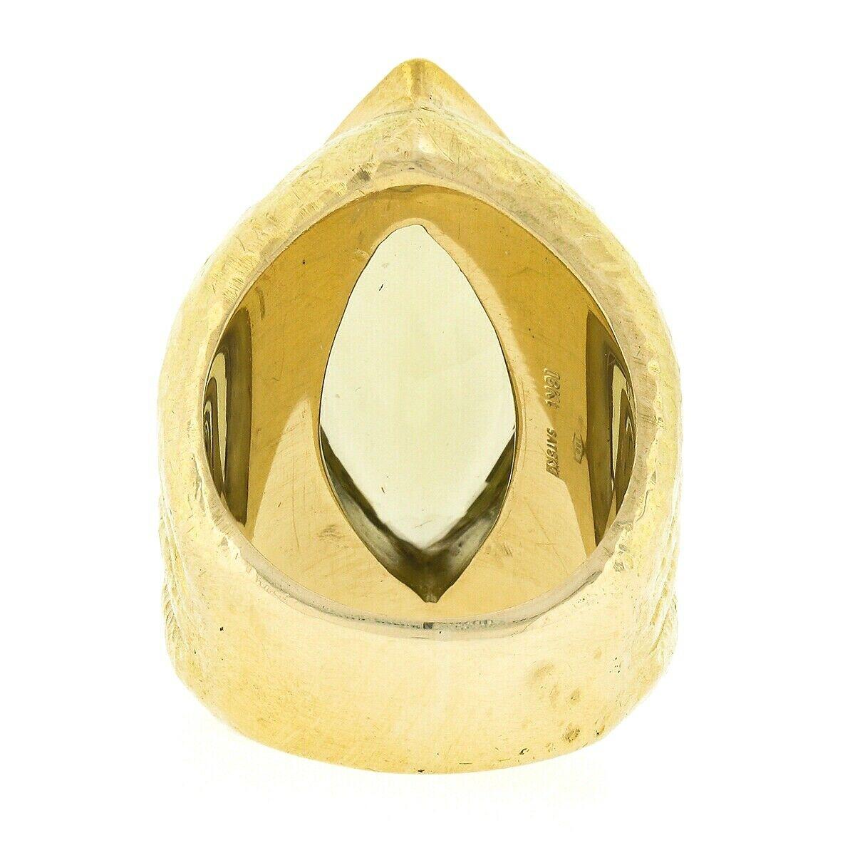 Women's or Men's Ruth Satsky 18k Gold Large Marquise Lemon Quartz Bezel Hammered Statement Ring