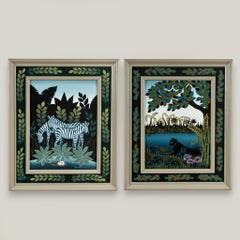 Pair of Jungle Paintings with Animals by Ruth Schindler